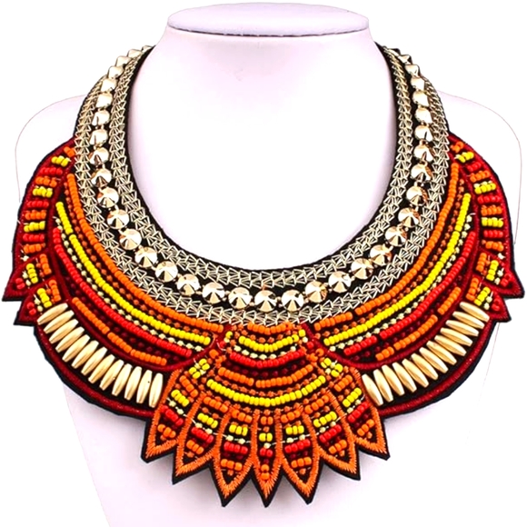 Exotic Orange/Red/Gold Boho Necklace - Picture 1 of 3